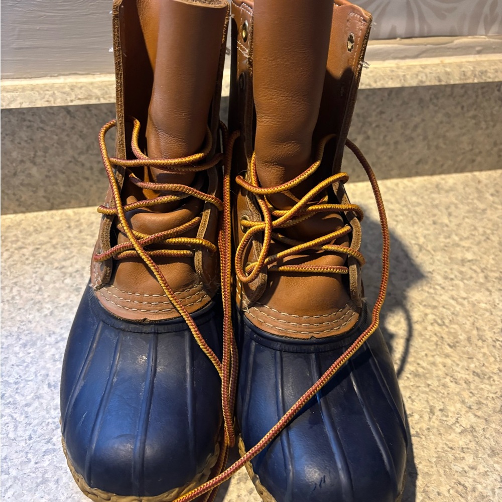 Brown and Blue Duck Boots
